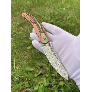 IRONBELLY ексклюзивний колекційний складний ніж ручної роботи студії KUSTOM KNIVES - Лезо Damasteel® RWL-34™ 61-62 HRC. Photo 2